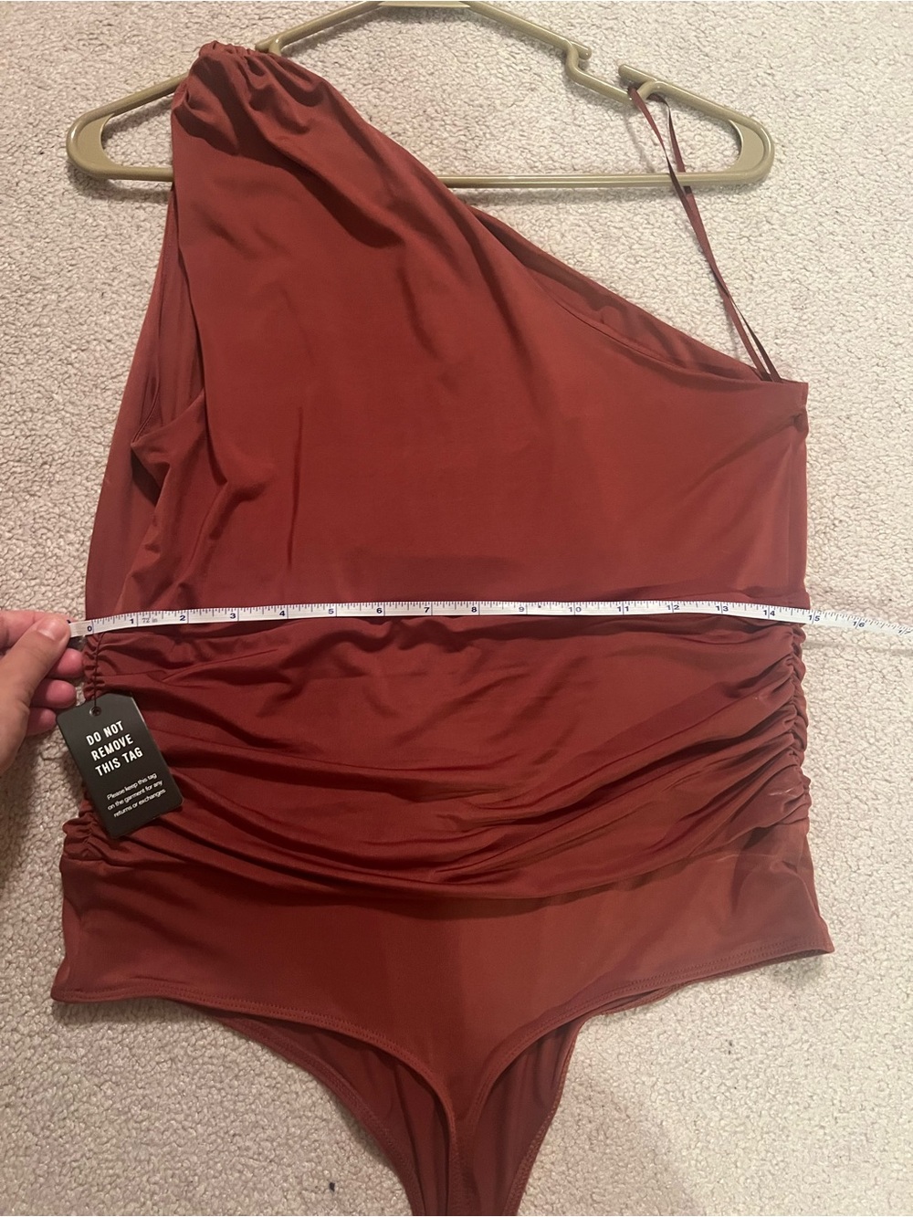 Express Ruched body suit, dark orange/red color NWT - Picture 5 of 6